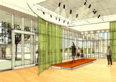 Architect's concept for a flexible space in the Reva and David Logan Center for Creative and Performing Arts